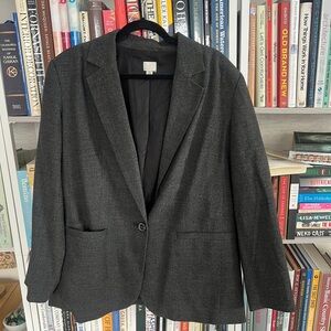 A New Day Charcoal Plaid Blazer XL Oversized Single Button Career Jacket
